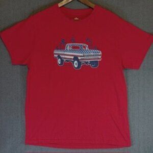 Red Graphic Vintage Ford Truck Short sleeve Tee with American Flag design Sz L